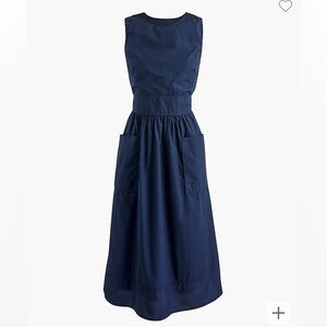 J.CREW Navy Blue Poplin Apron Cotton Midi Dress Size 10 NWOT